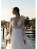 Long Sleeves Ivory Lace Tulle Bohemian Wedding Dress